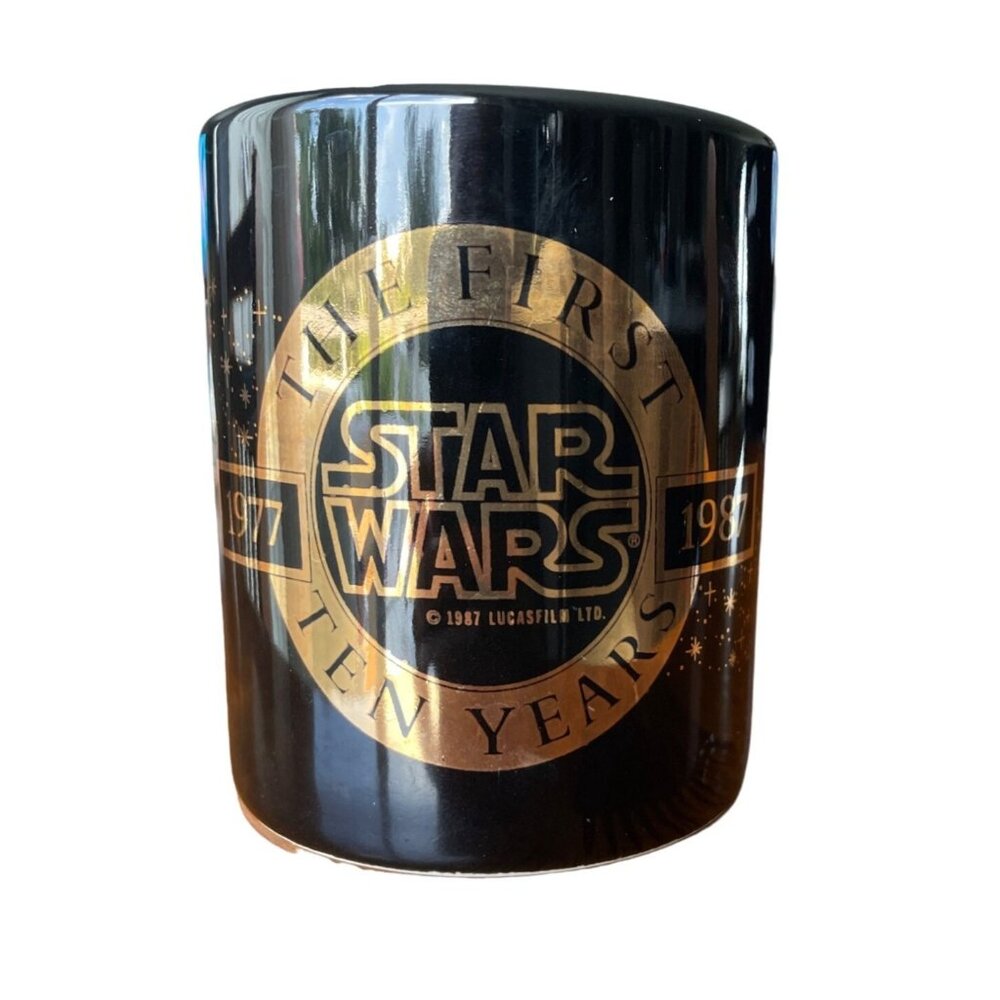 Rare Star Wars 10th Anniversary Mug 1977-1987 Lucasfilm Ltd. Black & Gold